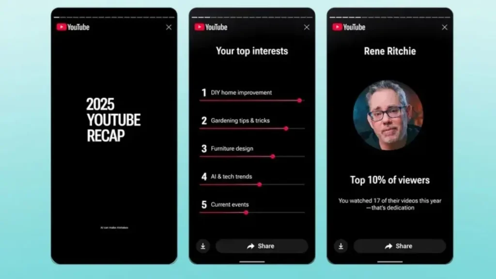 خاصية Recap 2025 تقدم لمحة عن عادات المشاهدة للمستخدمين في يوتيوب